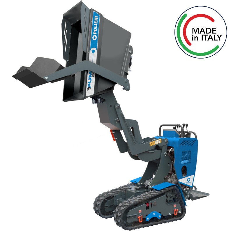 Mini dumper cingolato a scarico frontale alto Polieri Puma 800 ad avviamento elettrico, carico 800Kg Mini dumper cingolato a scarico frontale alto Polieri Puma 800 ad avviamento elettrico, carico 800Kg