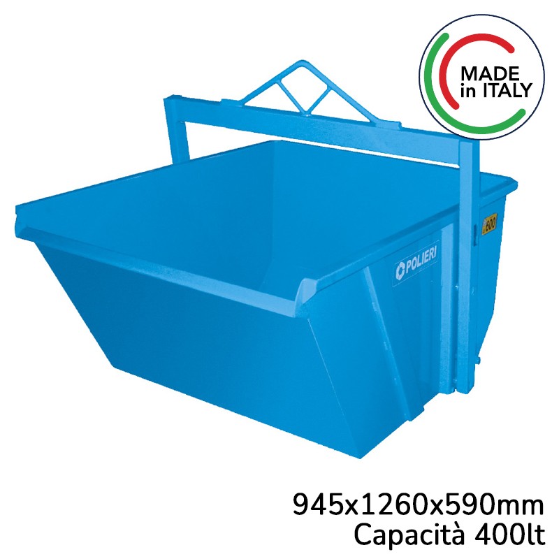 Benna autoscaricante per gru Polieri 945x1260x590mm capacità 400lt Benna autoscaricante per gru Polieri 945x1260x590mm capacità 400lt