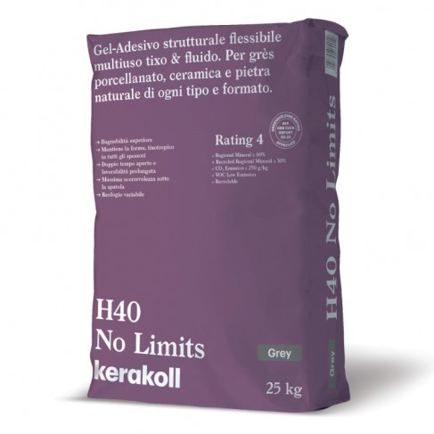 Adesivo strutturale Kerakoll H40 No Limits Grigio per grès porcellanato, ceramica e pietra naturale (sacco da 25 Kg) Kerakoll - 