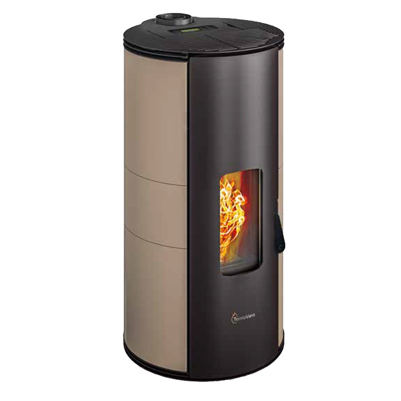 Stufa a pellet ermetica TermoVana Louvre 9 PJ Tortora con scarico Poujoulat, 8,8kW Termovana - 1