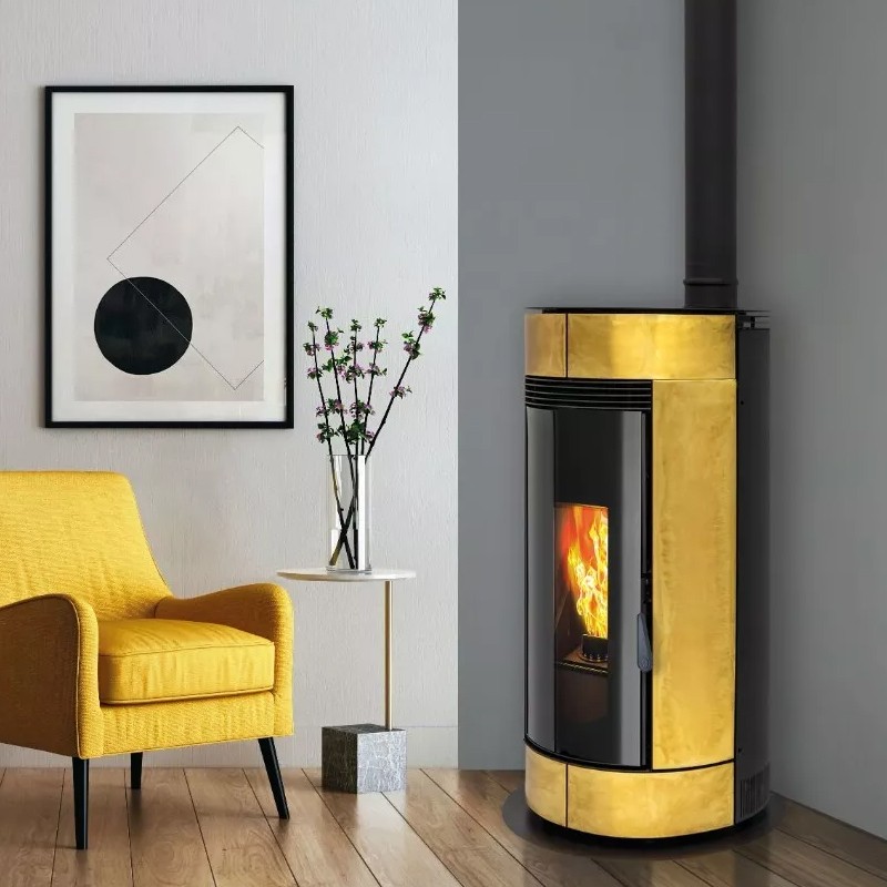 Stufa a pellet ermetica TermoVana Opera 9.0 Metal Line Ottone spazzolato sistema scarico Poujoulat, 8kW Termovana - 5