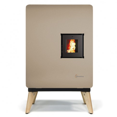 Stufa a pellet ermetica TermoVana Wave 8.0 Plus Tortora con piedini in legno, 7kW Termovana - 1