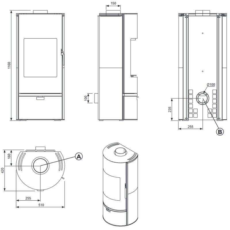 Stufa a legna TermoVana Vitre 7.5 Rossa opaca con porta panoramica, 7,15kW Termovana - 3 Stufa a legna TermoVana Vitre 7.5 Rossa opaca con porta panoramica, 7,15kW Termovana - 3