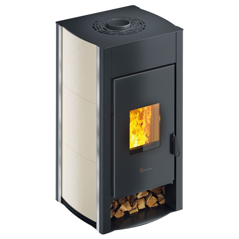 Stufa a legna ermetica TermoVana Aurora 12 maiolica avorio con focolaio alte prestazioni, 12kW Stufa a legna ermetica TermoVana Aurora 12 maiolica avorio con focolaio alte prestazioni, 12kW
