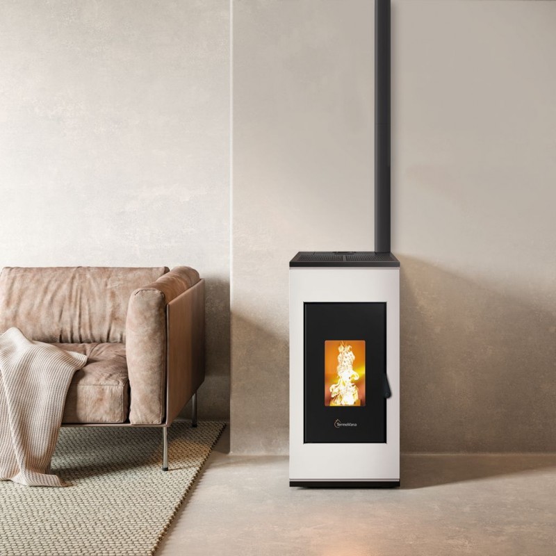 Stufa a pellet ermetica TermoVana Sofia 9 UP Bianco Opaco con uscita fumi superiore, 8kW Stufa a pellet ermetica TermoVana Sofia 9 UP Bianco Opaco con uscita fumi superiore, 8kW