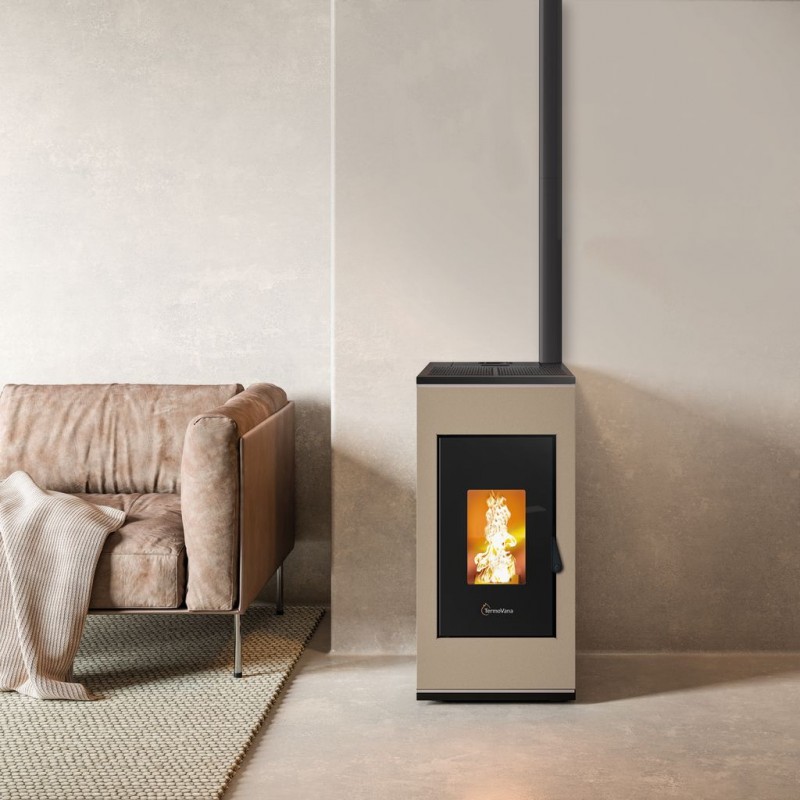 Stufa a pellet ermetica TermoVana Sofia 9 UP Tortora Vintage con uscita fumi superiore, 8kW Stufa a pellet ermetica TermoVana Sofia 9 UP Tortora Vintage con uscita fumi superiore, 8kW