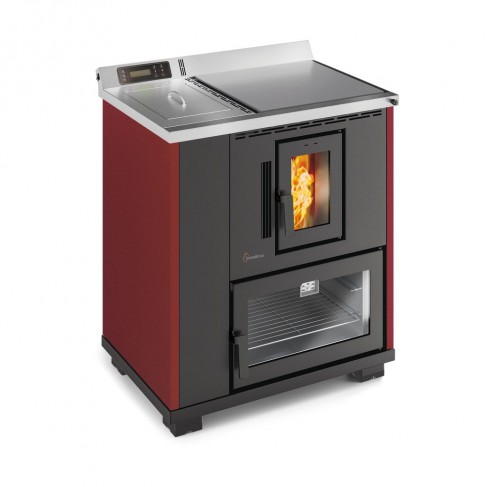 Cucina a pellet TermoVana Desy 9.0 Bordeaux Vintage con sistema di canalizzazione ad 1 motore, 8,8kW
