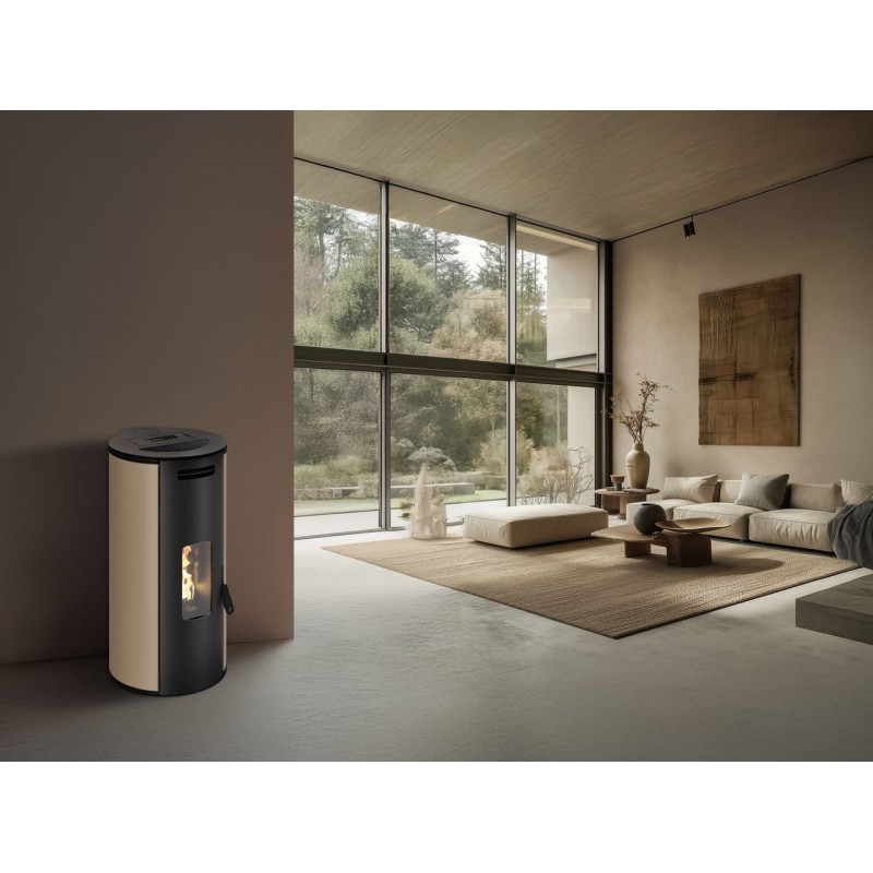 Stufa a pellet ermetica TermoVana Louvre 9 Back Tortora Vintage con scarico posteriore, 8,8kW Stufa a pellet ermetica TermoVana Louvre 9 Back Tortora Vintage con scarico posteriore, 8,8kW