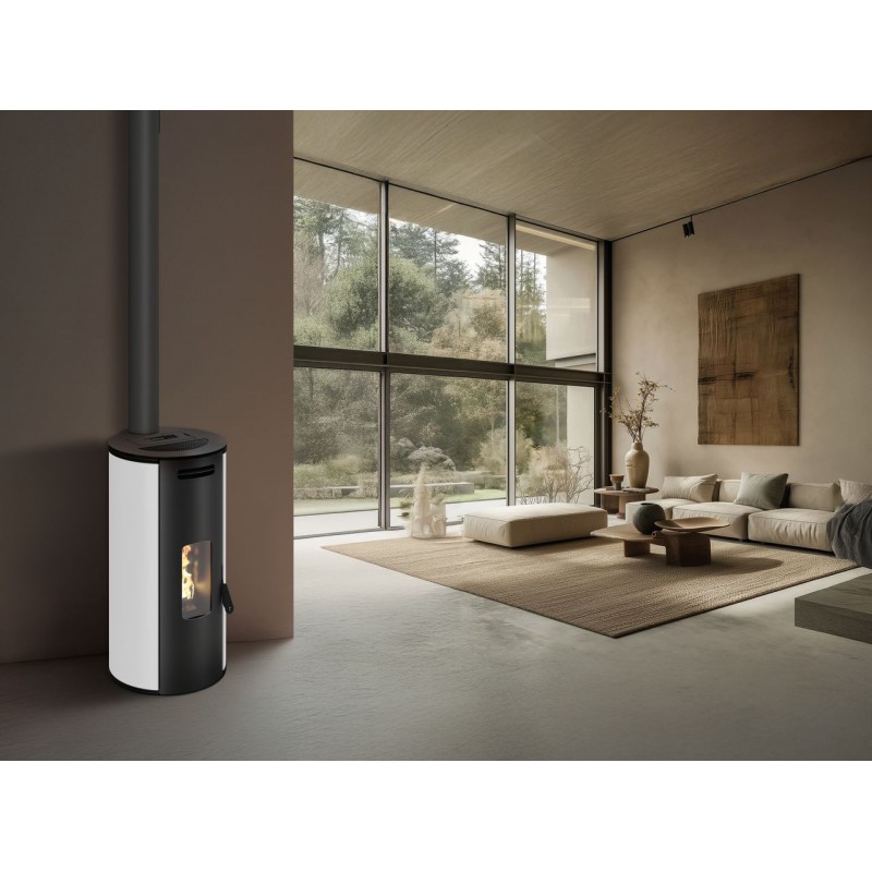 Stufa a pellet ermetica TermoVana Louvre 9 PJ Bianco Opaco con scarico superiore Poujoulat, 8,8kW Stufa a pellet ermetica TermoVana Louvre 9 PJ Bianco Opaco con scarico superiore Poujoulat, 8,8kW