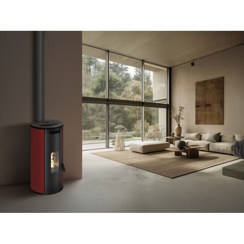 Stufa a pellet ermetica TermoVana Louvre 9 PJ Bordeaux Vintage con scarico superiore Poujoulat, 8,8kW Stufa a pellet ermetica TermoVana Louvre 9 PJ Bordeaux Vintage con scarico superiore Poujoulat, 8,8kW