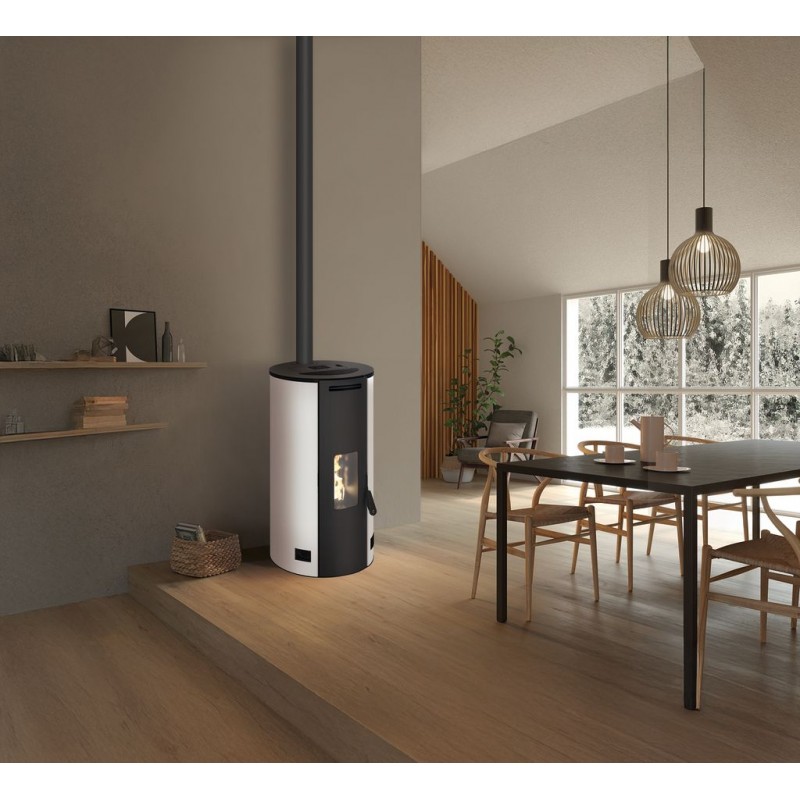 Stufa a pellet ermetica TermoVana Fancy 12 UP Bianco Opaco canalizzabile con scarico superiore, 11kW Stufa a pellet ermetica TermoVana Fancy 12 UP Bianco Opaco canalizzabile con scarico superiore, 11kW