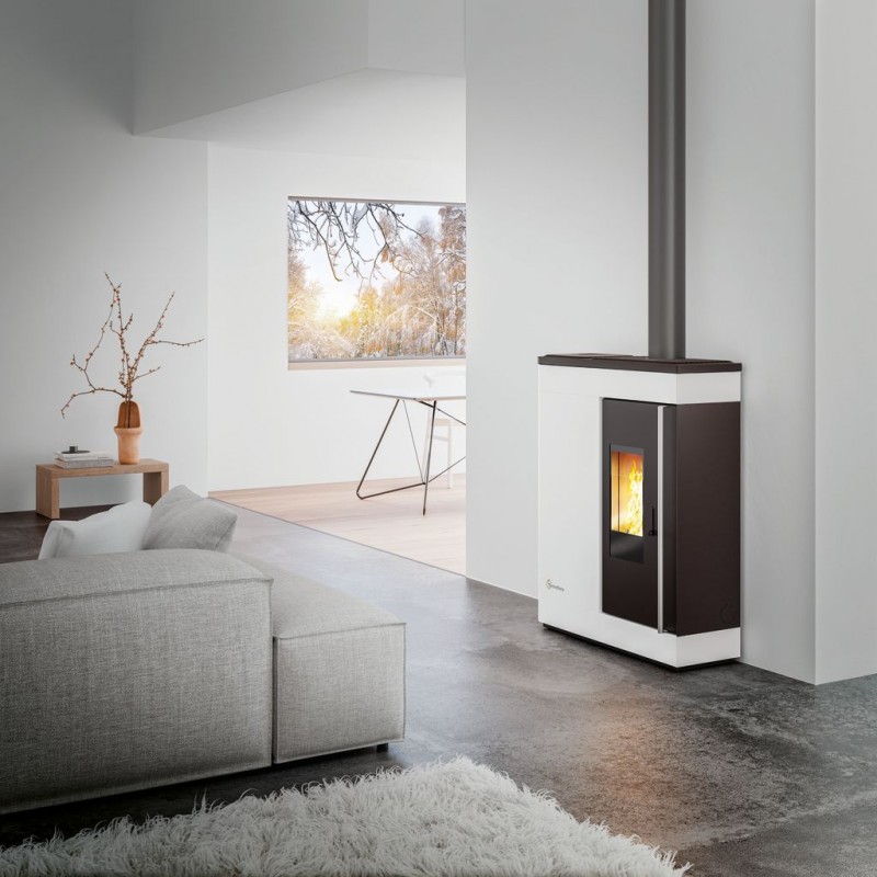 Stufa a pellet ermetica TermoVana Fine 14.3 PJ Bianco Opaco canalizzabile con scarico superiore, 13kW Stufa a pellet ermetica TermoVana Fine 14.3 PJ Bianco Opaco canalizzabile con scarico superiore, 13kW