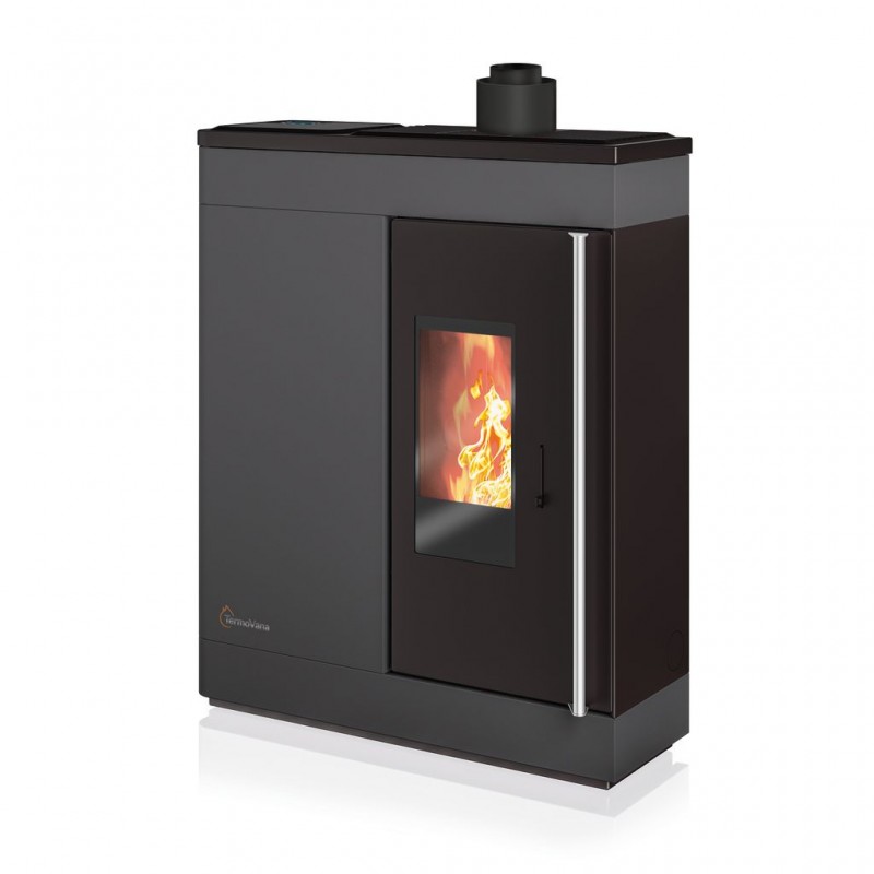 Stufa a pellet ermetica TermoVana Fine 14.3 PJ Grafite Opaco canalizzabile con scarico superiore, 13kW