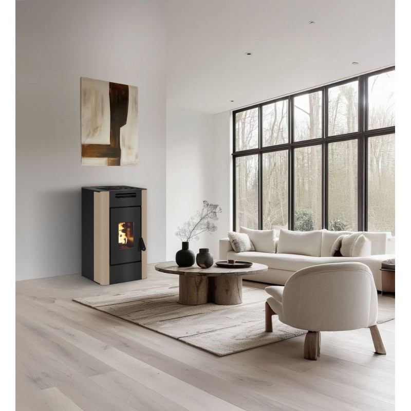 Stufa a pellet ermetica TermoVana Maria 9 BACK Tortora Vintage con uscita fumi posteriore, 8kW -1