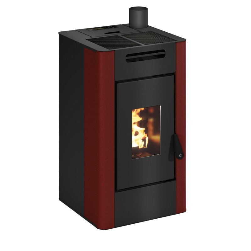 Stufa a pellet ermetica TermoVana Maria 9 UP Bordeaux Vintage con uscita fumi superiore, 8kW