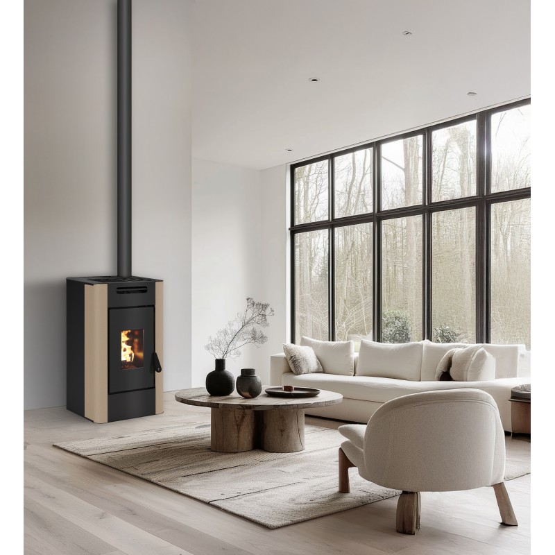 Stufa a pellet ermetica TermoVana Maria 9 UP Tortora Vintage con uscita fumi superiore, 8kW -1