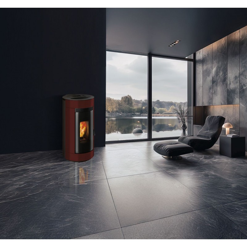 Stufa a pellet ermetica TermoVana Charly 9 BACK Bordeaux Vintage con sarico posteriore, 8,8kW -1