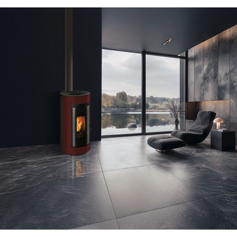 Stufa a pellet ermetica TermoVana Charly 9 PJ Bordeaux Vintage con scarico superiore Poujoulat, 8,8kW -1