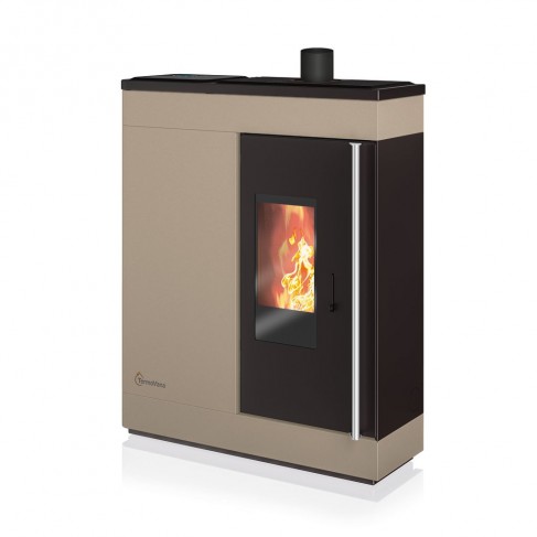 Stufa a pellet ermetica TermoVana Fine 14.3 UP Tortora Vintage canalizzabile con scarico superiore, 13kW