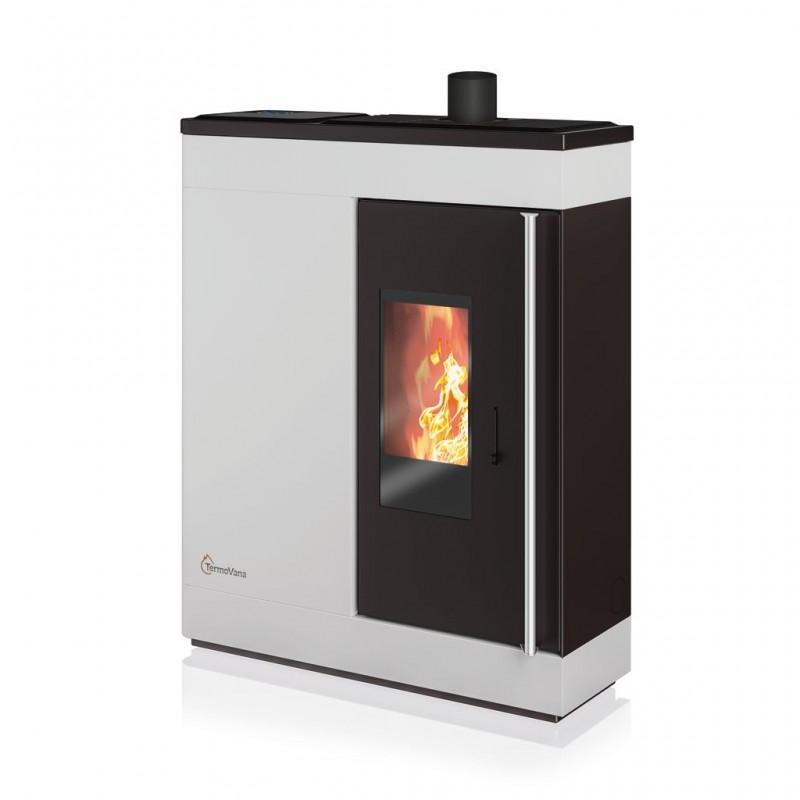Stufa a pellet ermetica TermoVana Fine 14.3 UP Bianco Opaco canalizzabile con scarico superiore, 13kW