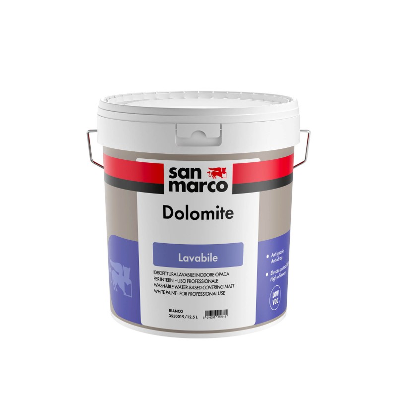 Idropittura lavabile coprente Dolomite San Marco bianco opaco per interni (Secchio 12,5Lt)