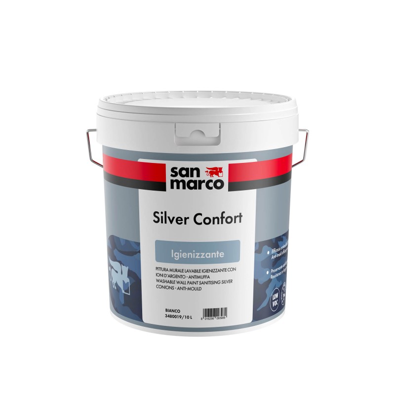 Idropittura igienizzante antimuffa Silver confort San Marco bianca per interni (Secchio da 4 o 10Lt)