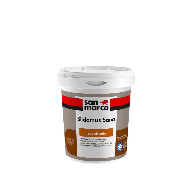 Idropittura traspirante antimuffa Sildomus Sana San Marco bianca per interni (Secchio da 4 o 14Lt)