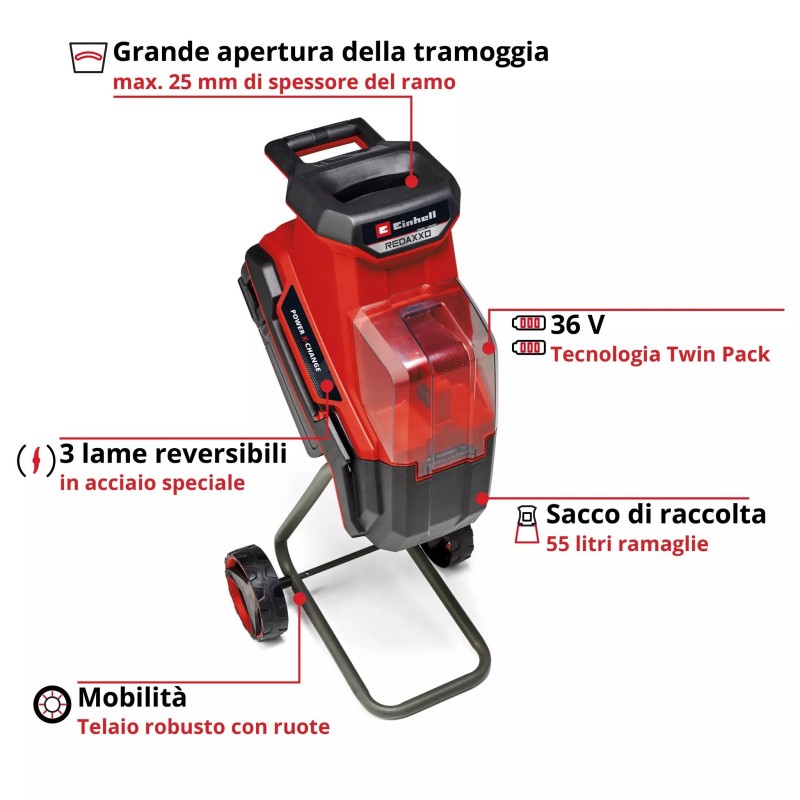 EINHELL Biotrituratore a batteria REDAXXO 36/25
