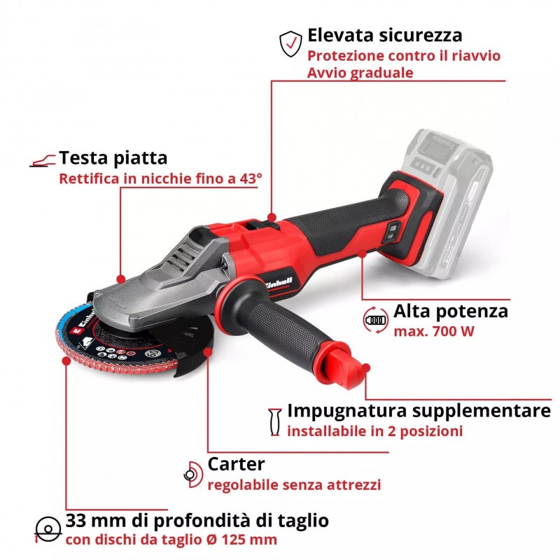 EINHELL SMERIGLIATRICE ANGOLARE A BATTERIA TP-AG 18/125 F Li BL - Solo