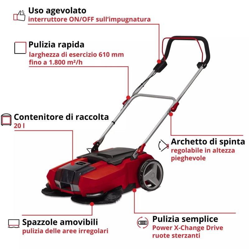 EINHELL SPAZZATRICE A BATTERIA TE-SW 18/610 Li-Solo