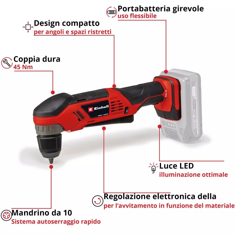EINHELL TRAPANO ANGOLARE A BATTERIA TE-AD 18 Li-Solo