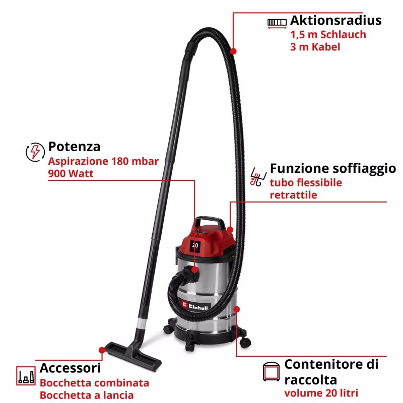 EINHELL ASPIRASOLIDI E LIQUIDI TC-VC 2045 S