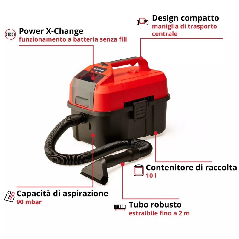 EINHELL ASPIRASOLIDI E LIQUIDI TE-VC 18/10 Li-Solo