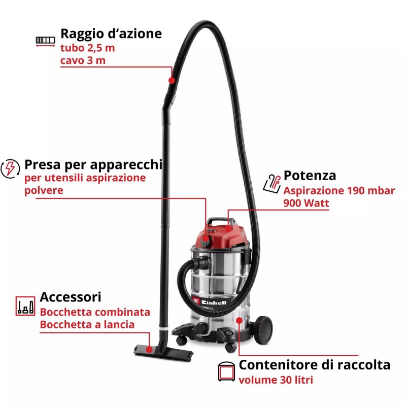 EINHELL ASPIRATORE A SECCO E UMIDO TC-VC 3055 SA