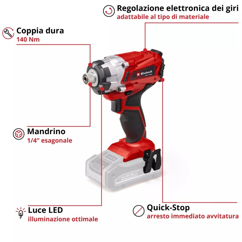 EINHELL AVVITATORE A IMPULSI A BATTERIA TE-CI 18/1 Li-Solo