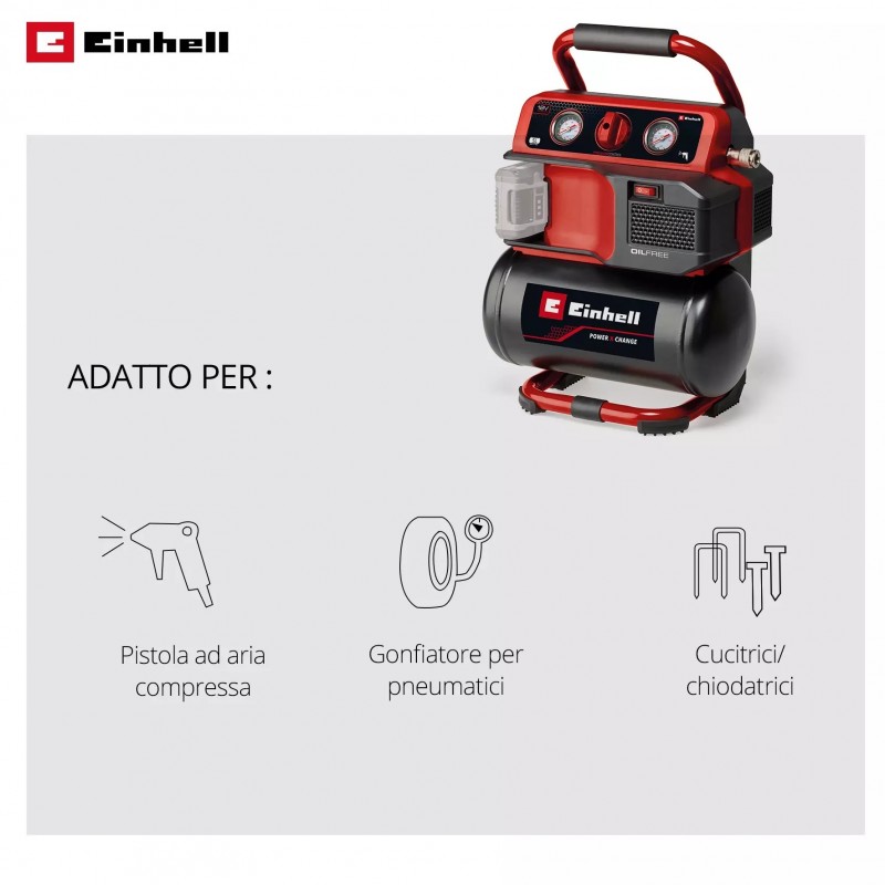 EINHELL COMPRESSORE A BATTERIA TE-AC 18/75 Li OF-SOLO