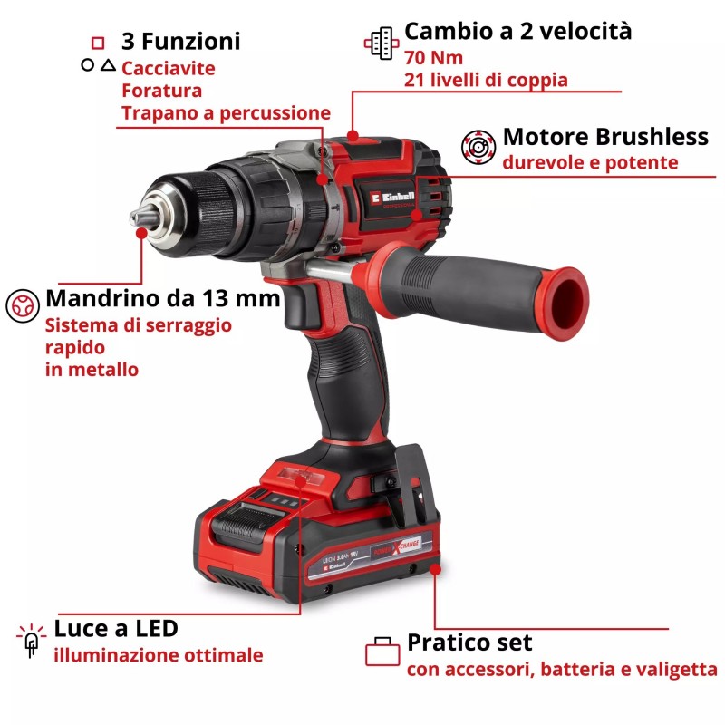 EINHELL TRAPANO A PERCUSSIONE TP-CD 18/70 Li-i BL+70 (2+3Ah)