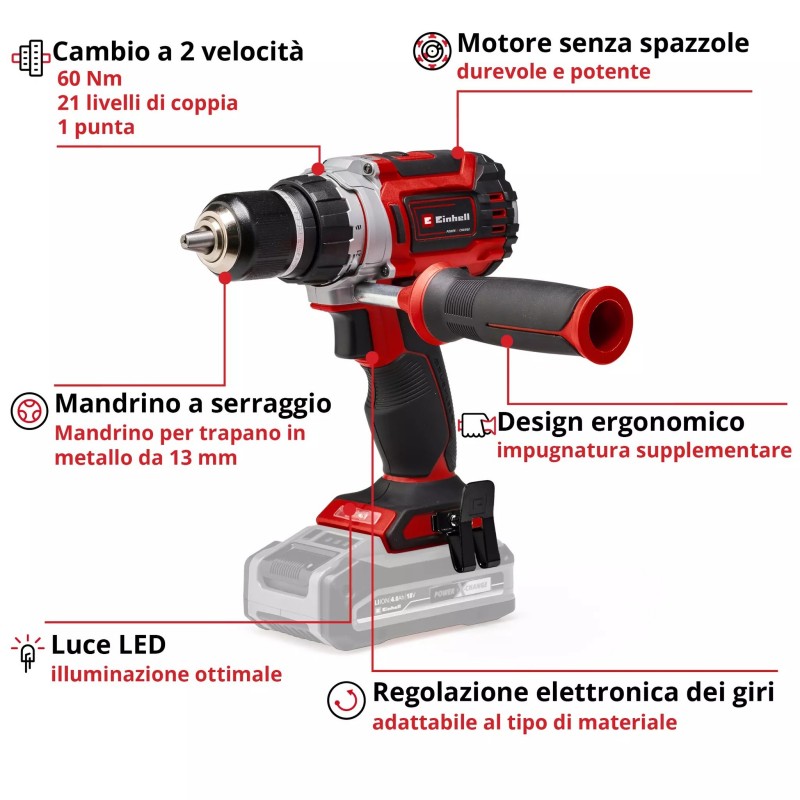 EINHELL TRAPANO AVVITATORE A PERCUSSIONE TP-CD 18/60 Li BL-Solo