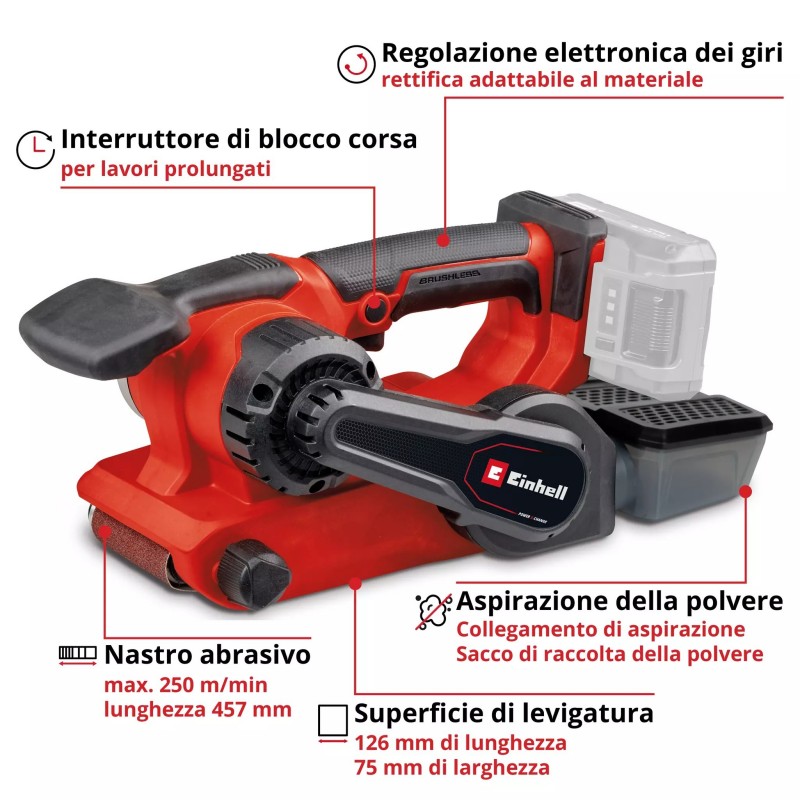 EINHELL LEVIGATRICE A NASTRO TP-BS 18/457 Li BL-Solo