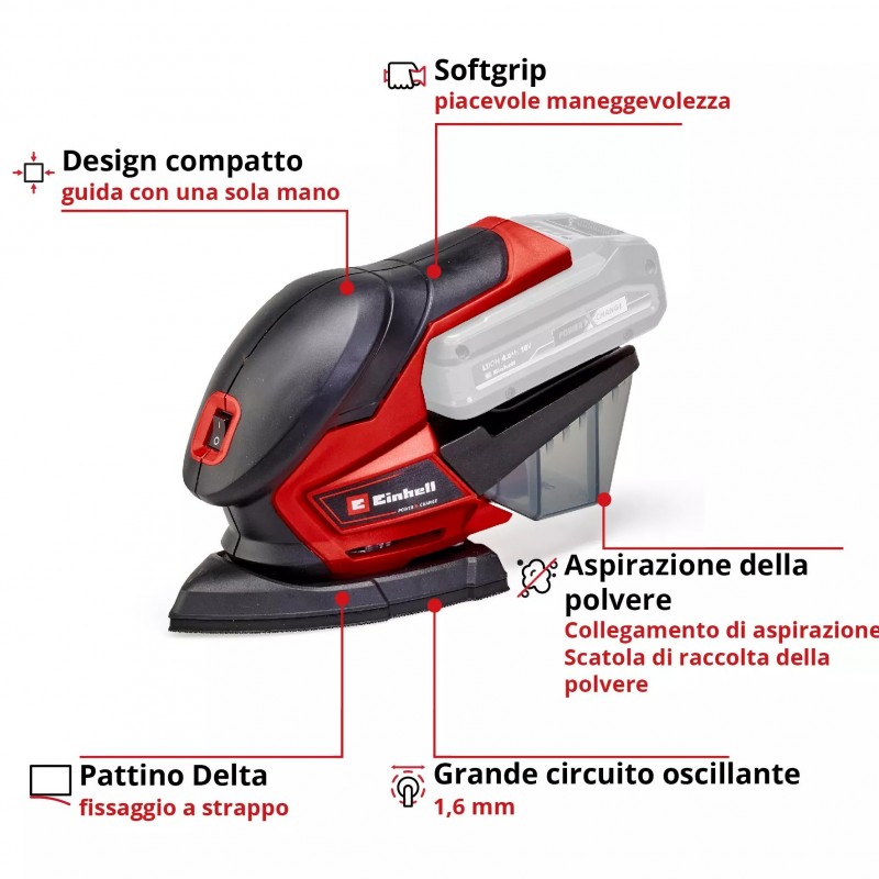 EINHELL LEVIGATRICE ORBITALE A BATTERIA TE-OS 18/150 Li Solo