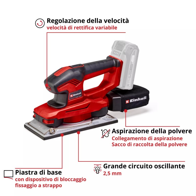 EINHELL LEVIGATRICE ORBITALE A BATTERIA TE-OS 18/230 Li Solo
