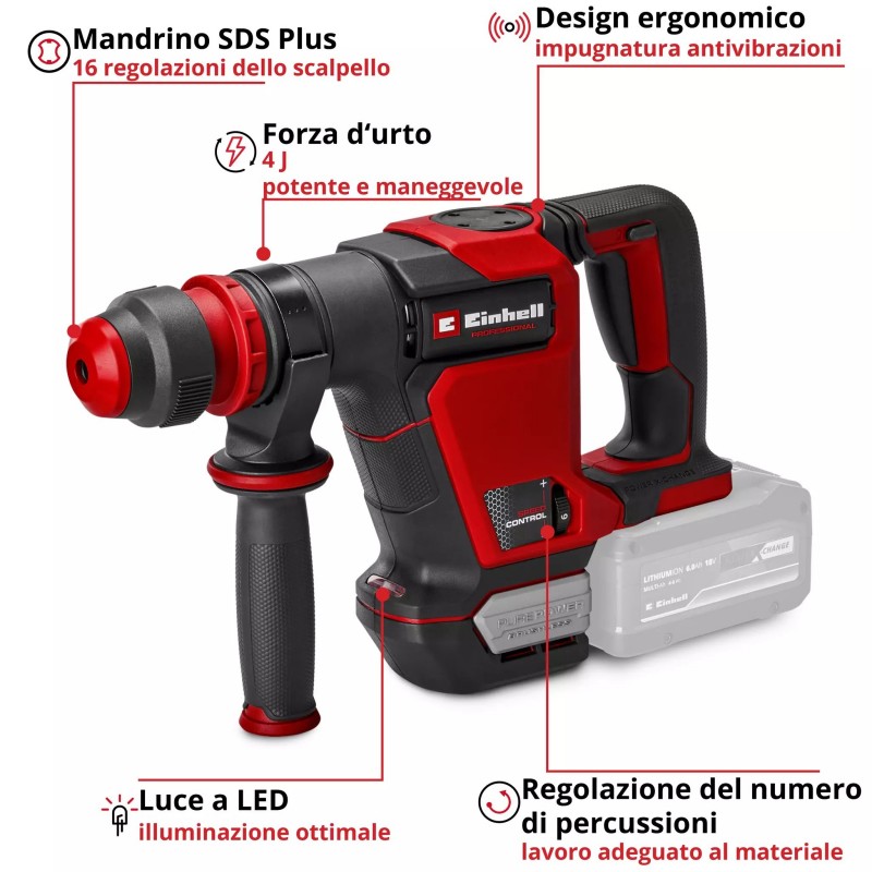 EINHELL MARTELLO DEMOLITORE A BATTERIA TP-DH 18/4 Li BL-Solo