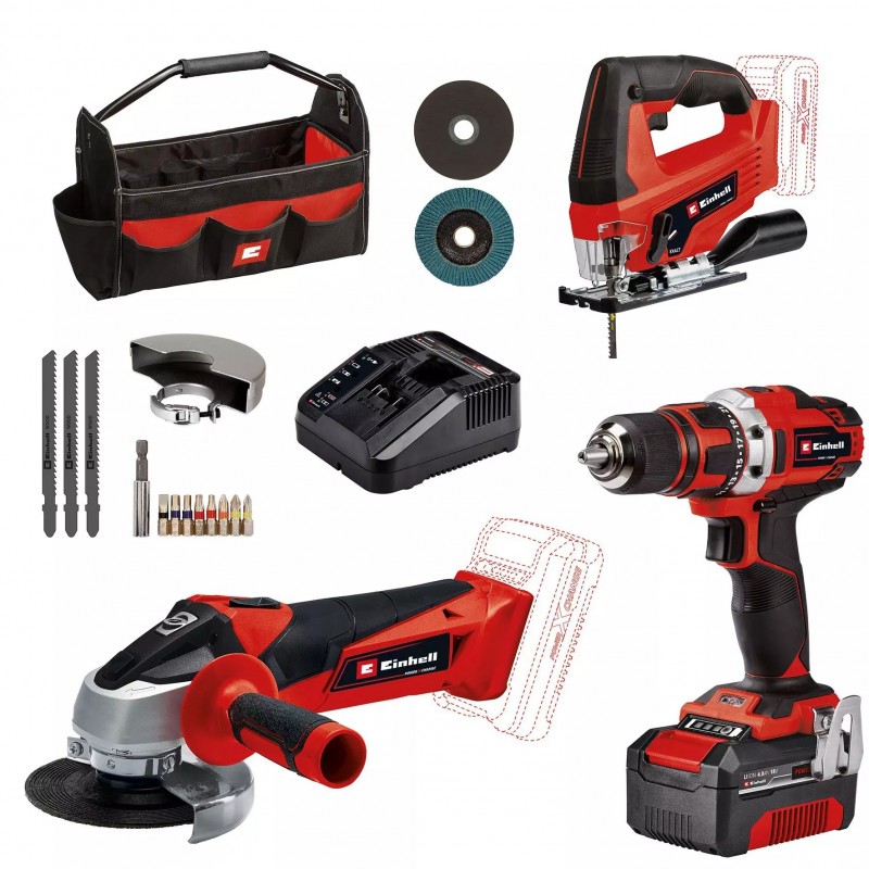 EINHELL KIT UTENSILI A BATTERIA TE-TK 18/3 Li Kit (JS+CD+AG)
