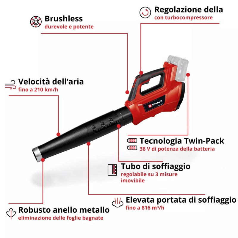 EINHELL SOFFIATORE A BATTERIA GP-LB 36/210 Li E - Solo