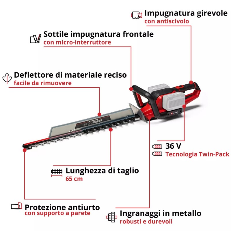 EINHELL TAGLIASIEPI A BATTERIA GE-CH 36/65 Li-Solo