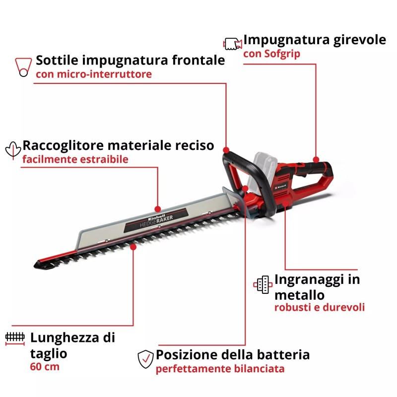 EINHELL TAGLIASIEPI GE-CH 18/60 Li-Solo