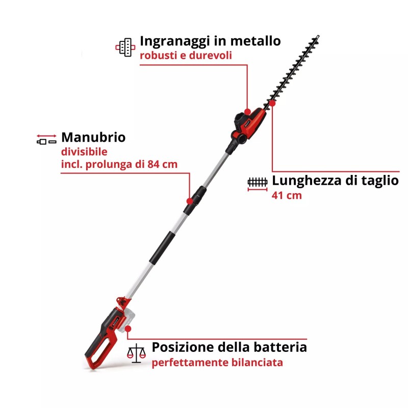 EINHELL TAGLIASIEPI TELESCOPICO A BATTERIA GC-HH 18/45 Li T-Solo