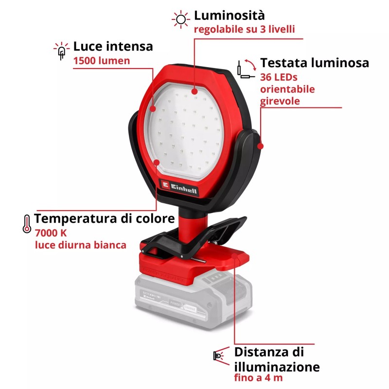 EINHELL LAMPADA A BATTERIA OUTDOOR GC-OL 18/1500 Li-Solo