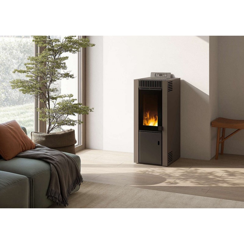 Stufa Isabel CS Thermos a pellet con bruciatore semi-autopulente, Metallo Tortora, a fumi posteriore/superiore, 8,9kW  - 2