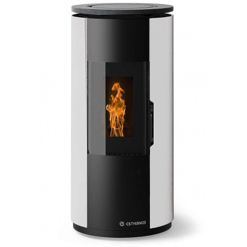 Stufa Leire CS Thermos a pellet, Metallo Bianco + Top Metallo Nero, a fumi posteriore/superiore, 8,9kW